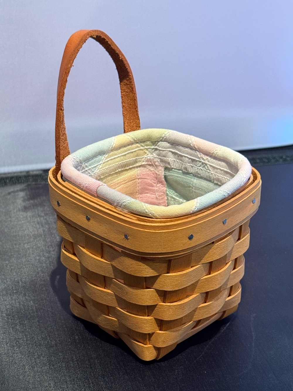 Longaberger Classic Woven Leather Basket Bag with Pastel Liner